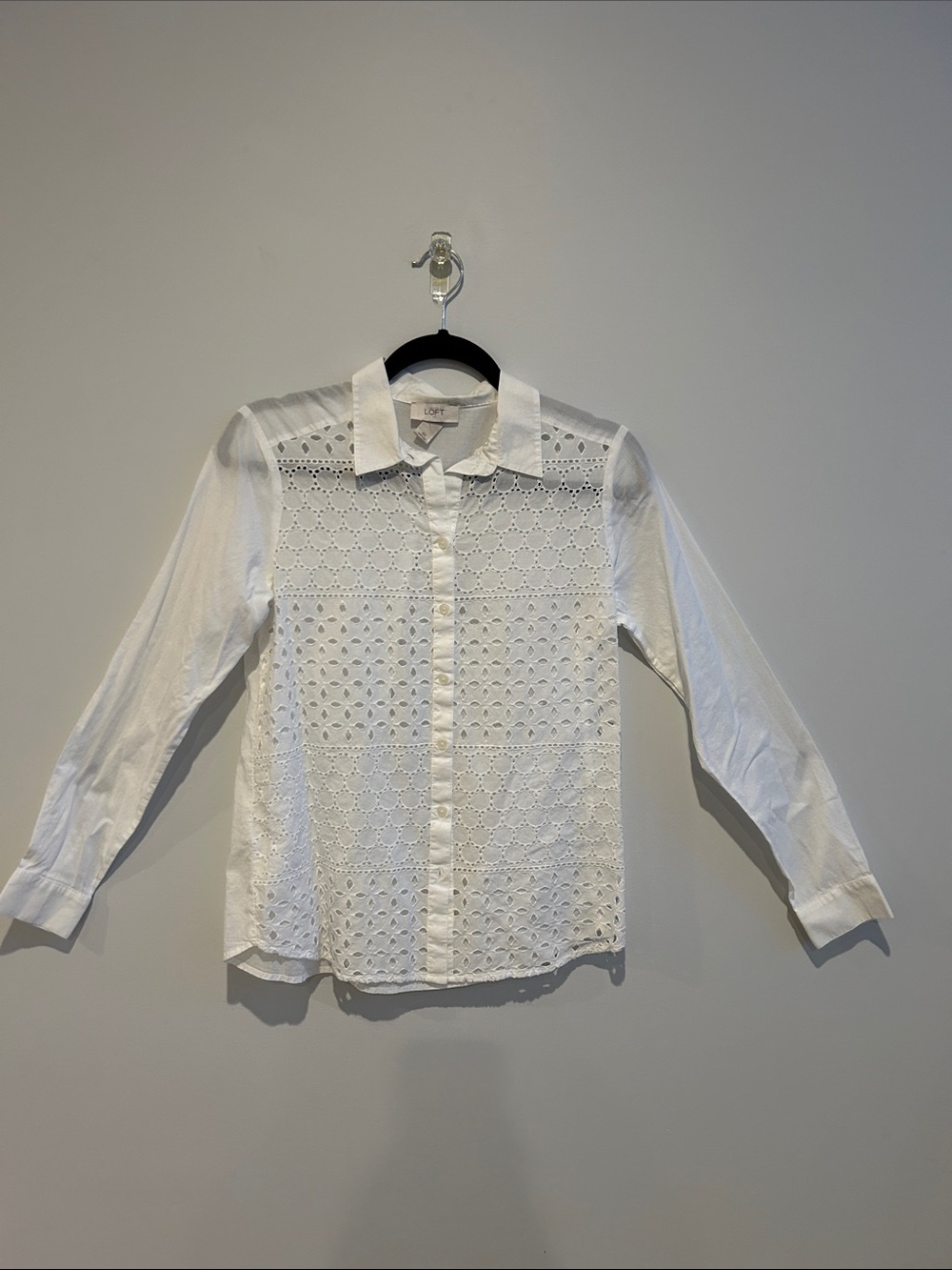 LOFT White Eyelet Button-Down Shirt